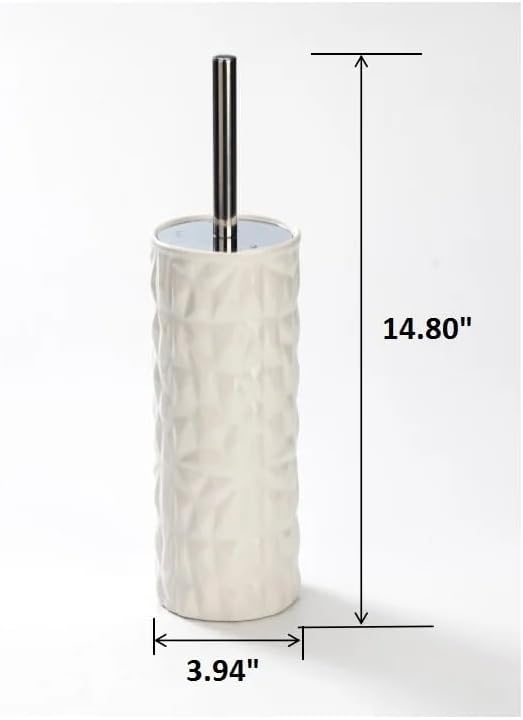 J&V TEXTILES Ceramic Toilet Brush, Toilet Bowl Brush with Extra Long Handle Durable Bristles Toilet Scrubber and Covered Holder for Toilet Brush Set for Bathroom Cleaning (Chrome/White)