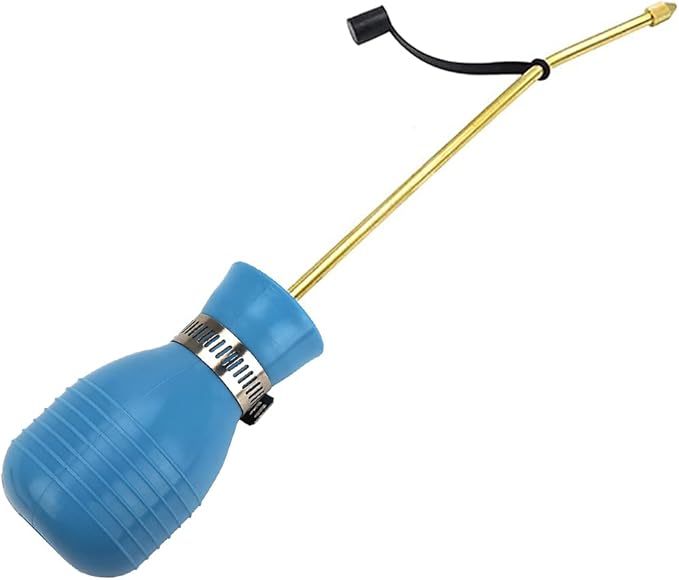 Powder Duster, Large Diatomaceous Earth Bulb Duster Applicator with Long Copper Tube Garden Puffer Duster for Multi Purpose Indoor and Outdoor Use (Blue)