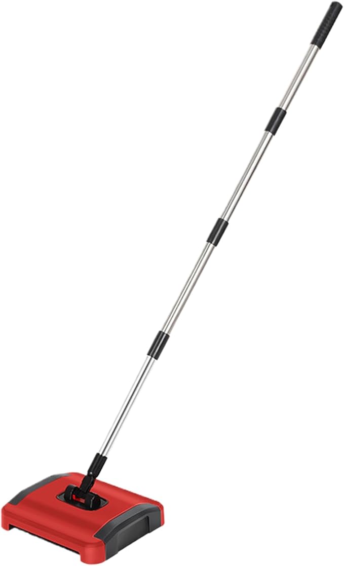 Carpet Sweeper Manual 3 Rolling Brushes Floor Sweeper Carpet Brush with Wheels and Large Waste Bin 43" Detachable