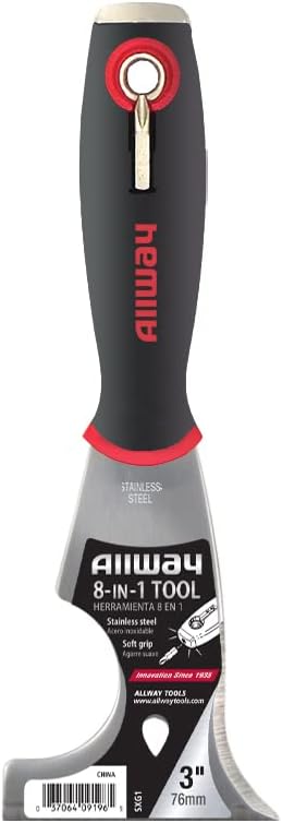 ALLWAY SXG1 8-IN-1 Soft Grip Painter's Multi Tool with Hammer End and Screwdriver Bit