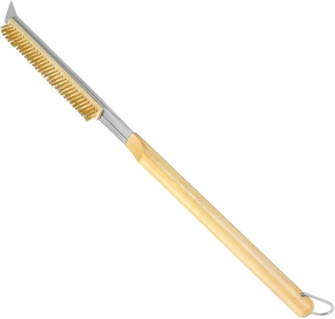 Pizza Oven Brush, 26" Brush and Stainless Steel Scraper for Pizza Stone, BBQ Grill Cleaning Brush Non Scratch Heat Proof Brass Bristles with Screwdriver, Outdoor Pizza Oven and Accessories