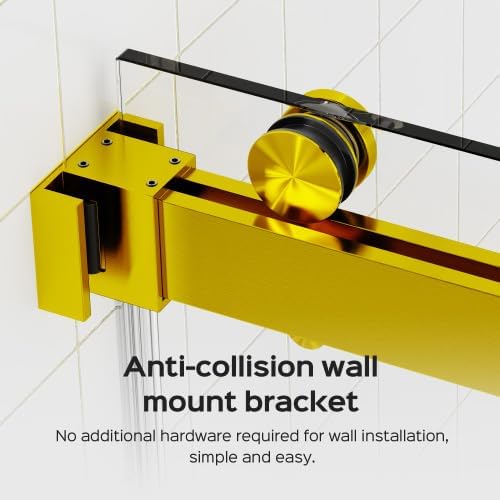 Shower Door 56–60 in W x 76 in H 3/8" Tempered Glass Double Sliding Shower Door Frameless Brushed Gold Exquisite Rolling Track Design Reversible Installation for Modern Bathroom
