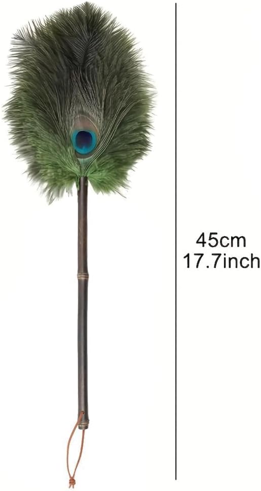 Peacock Feather Duster with Purple Bamboo Handle,Mini Decorative Cleaning Tool for Delicate Surfaces, Antiques, Party Props & Small Spaces Reusable, Lightweight & Aesthetic Gift