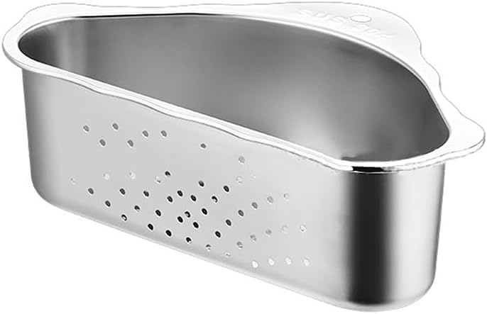 Triangle Sink Drainer Basket, Stainless Steel Triangular Sink Drain Shelf, Suction Cup Triangular Filter Drain Basket Kitchen Sinks Corner for Filter Food Waste and Washing Fruit(Color:Black)