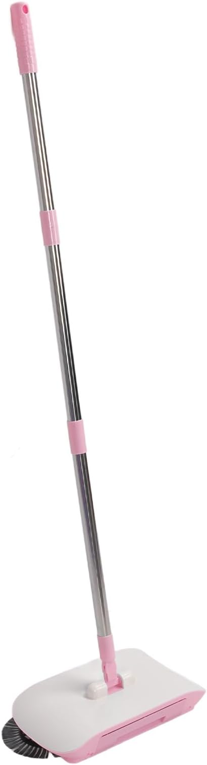Carpet Sweeper Manual Push Handheld, Push Sweeper 2 in 1 Hand Floor Hand with 180 Degree Rotating Hard Floor Mopping Cleaner for Wooden Marble (Pink)