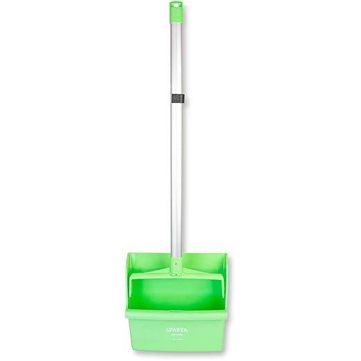 SPARTA Upright Dustpan with Aluminum Handle, Serrated Edge for Broom Combing, Secure Yoke Lock with Easy Storage Hanging Hole for Commercial Cleaning, Plastic, 30 Inches, Lime, (Pack of 6)