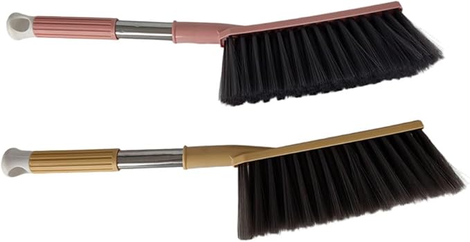 2 Pack Soft Bristle Bed Sheets Sweeping Cleaning Brush with Long Hand, Counter Duster for Debris Hair Remover Desk Quilt Sofa Furniture (Pink Yellow)
