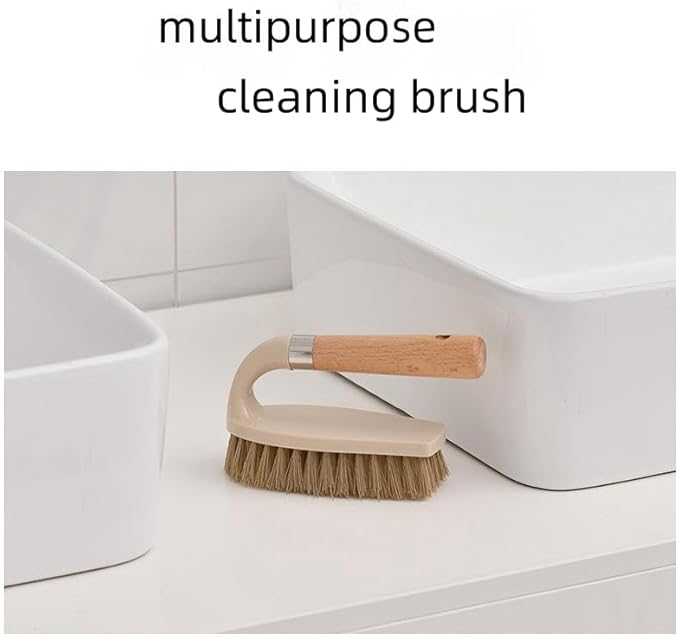 Stiff Bristle Brush, Powerful Cleaning Brush with Wooden Handle for Comfortable Grip. Ideal for Bathrooms, Tiles, Sinks, Carpets, Pools, Garages, and Floor Cleaning. (Gray)