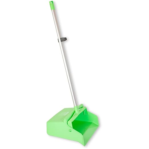 SPARTA Upright Dustpan with Aluminum Handle, Serrated Edge for Broom Combing, Secure Yoke Lock with Easy Storage Hanging Hole for Commercial Cleaning, Plastic, 30 Inches, Lime, (Pack of 6)