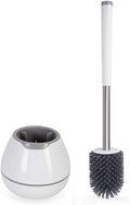 BOOMJOY Toilet Brush and Holder Set, Silicone Toilet Bowl Cleaner Brush, Bathroom Cleaning Bowl Kit with Tweezers, Bathroom Accessories with Aluminum Handle - White