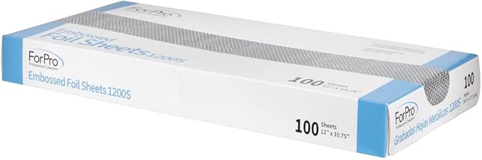 ForPro Professional Collection Embossed Foil Sheets 1200S, Aluminum Foil, Pop-Up Dispenser, for Hair Color Application and Highlighting Services, Food Safe, 12” W x 10.75” L, 100-Count