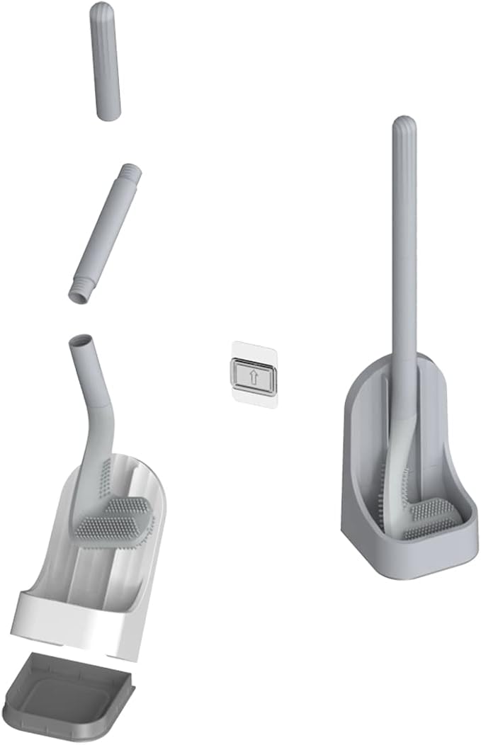 Toilet Brush, Long Handle Golf Toilet Brush with Holder 360° Deep Cleaning Flexible Silicone Toilet Cleaner Brush Wall Mounted for Bathroom (2Pcs Grey)