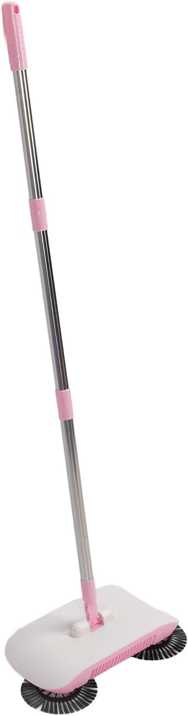 Carpet Sweeper Manual Push Handheld, Push Sweeper 2 in 1 Hand Floor Hand with 180 Degree Rotating Hard Floor Mopping Cleaner for Wooden Marble (Pink)