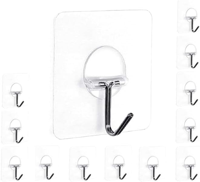 Easenest Adhesive Wall Hooks Bathroom Kitchen 12 Packs Heavy Duty Nail Free Sticky Hangers with Stainless Hooks Utility Towel Bath Ceiling Hooks