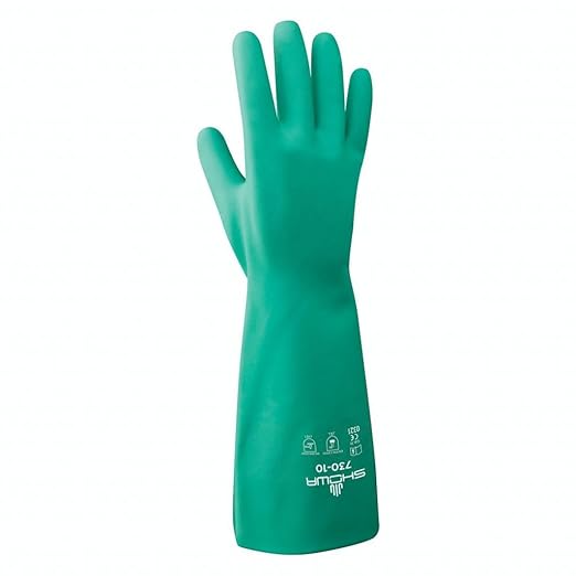 SHOWA 730 Nitrile Chemical Resistant Safety Glove with Cotton Flocked Liner, Food Safe, 15 Mil Thick, 13" Length, for Vending Machines, Large (12 Pair)
