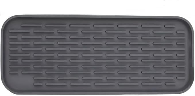 Silicone Organizer Tray, Soap and Sponge Holder for Kitchen Sink, Bathroom - Storage Tray for Dish Brush, Soap Dispenser, Dishwashing Accessories (Gray 12x4.7in)