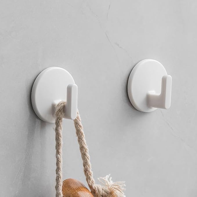 lightstar 6 Pcs Adhesive Plastic Hooks - Small Wall Hooks for Hanging, Drill-Free, Seamless - Kitchen Bathroom - 34 * 34 * 21 mm, White