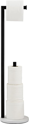 Marble Toilet Paper Holder Stand -Matte Black, Freestanding with Storage, Floor Stand, Toilet Roll Holder, Standing Paper Towel Holder