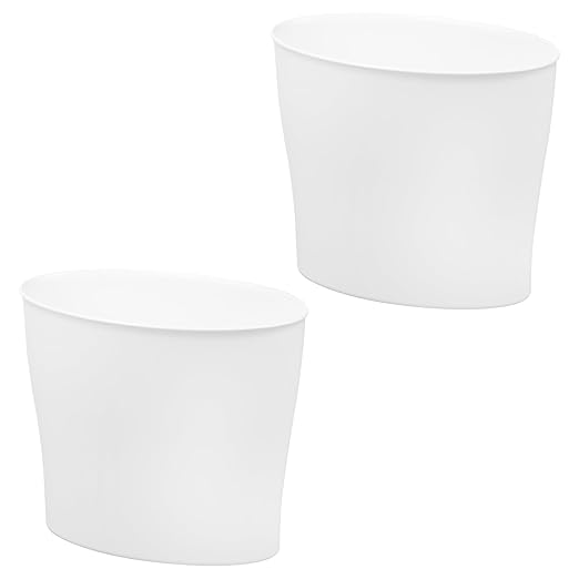 iDesign Small Oval Trash Can - Ideal for Bathroom or Home Office - Set of 2 - White - Made in USA