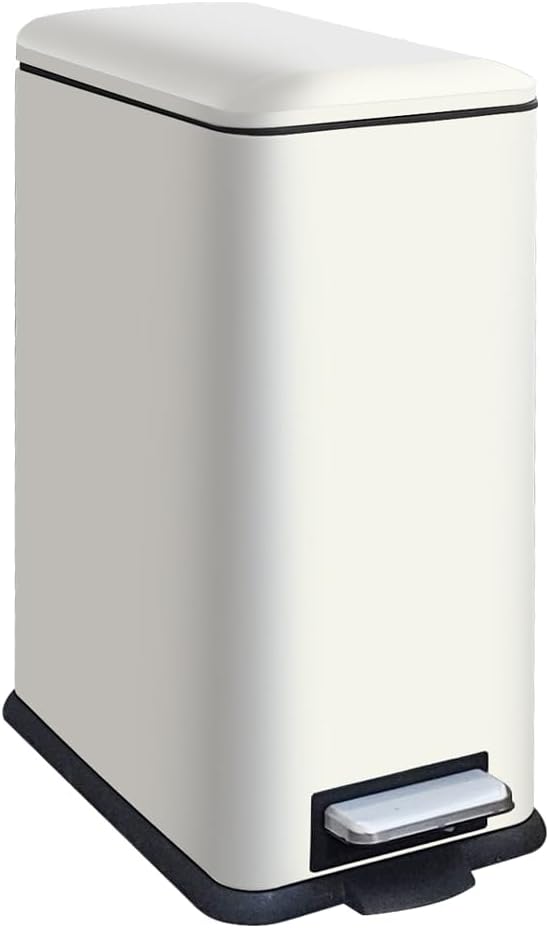8 Gallon Trash Can with Lid, Stainless Steel Kitchen Trash Can with Removal Inner Bucket, Soft Close & Stay Open, Step Trash Bin for Kitchen, Office, Laundry, Bathroom, 30 Liter, White