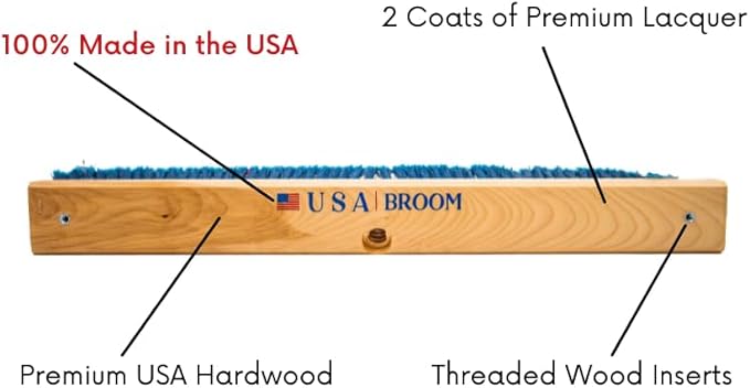24" Heavy Duty Outdoor Push Broom with 60" Handle. Ideal for Asphalt, Concrete & Heavy Debris. Durable American Made Steel Brackets-Stainless Steel Hardware. No Plastic. 100% USA Made