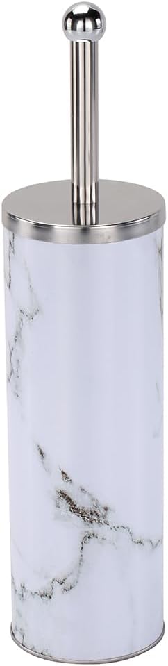 Zahari Home Marble Toilet Bowl Brush and Holder, White, Metal