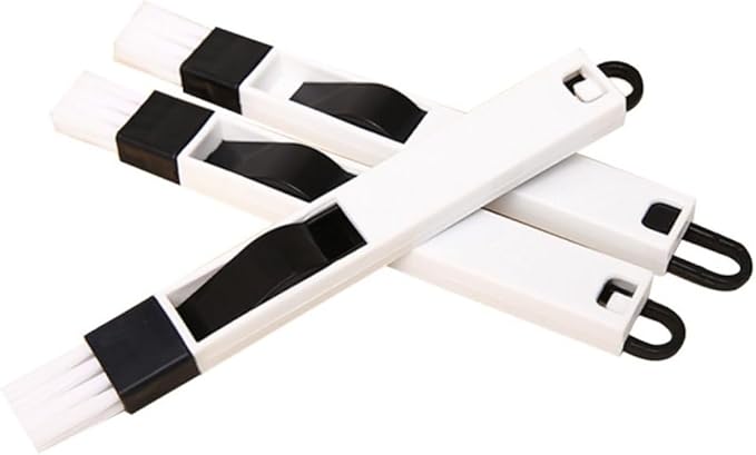 FRCOLOR 3pc Detachable Window Door Track Brush Cleaning Tool with Dustpan Multipurpose Keyboard Cleaner for Grooves and Corners Black