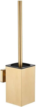 Toilet Bowl Brush and Holder Square,Stainless Steel Square Wall Mounted Toilet Bowl Brush with Lid,Cleaning Toilet Brush Set for Bathroom Brushed Gold