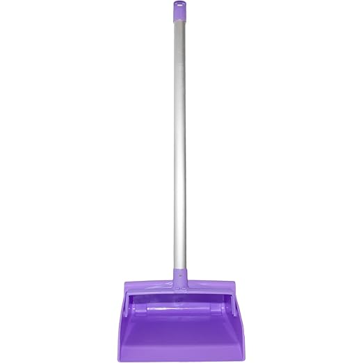 SPARTA Color Coded Upright Dustpan with 30 Inch Aluminum Handle, Serrated Edge and Locking Yoke, Standing Commercial Floor Dust Pan, Purple, Pack of 6