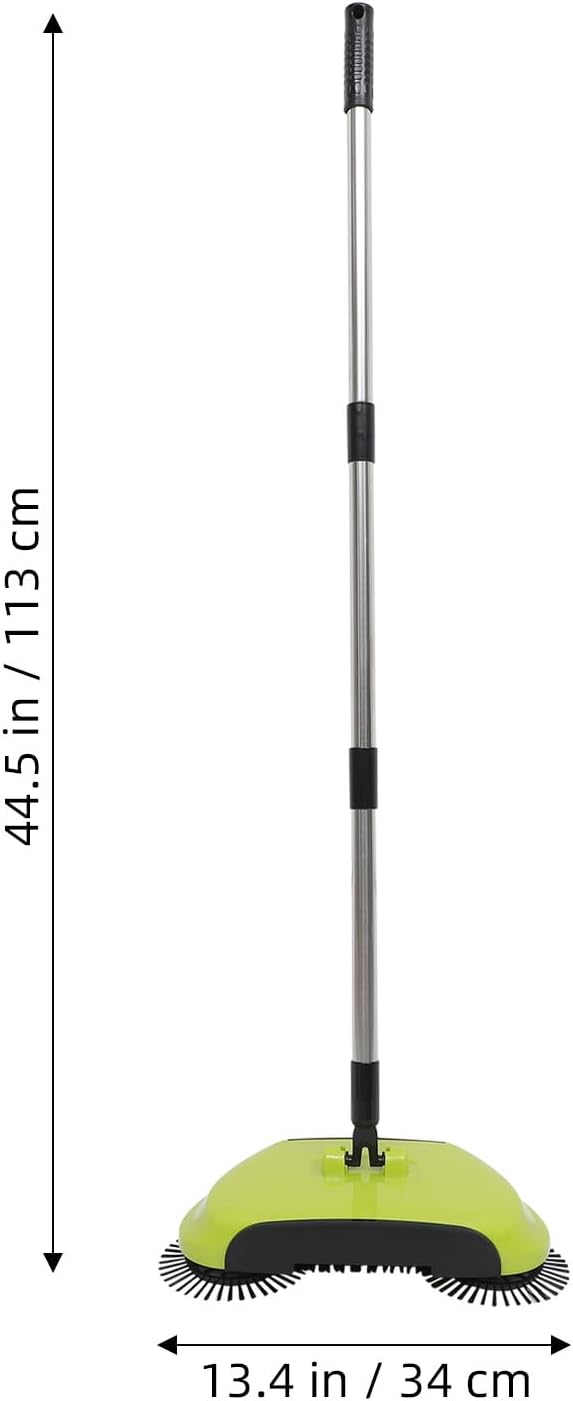 Manual Push Floor Sweeper Broom, Hand Push Sweeper with Enclosed Dustpan Bin, 3‑in‑1 360° Rotating Floor Cleaning Brush Mop Machine Adjustable Handle Vacuum‑Free for Tile Hardwood Carpet Green