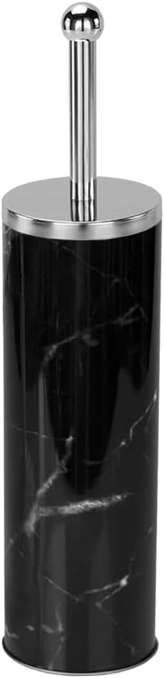 Zahari Home Marble Toilet Bowl Brush and Holder, Black, Metal