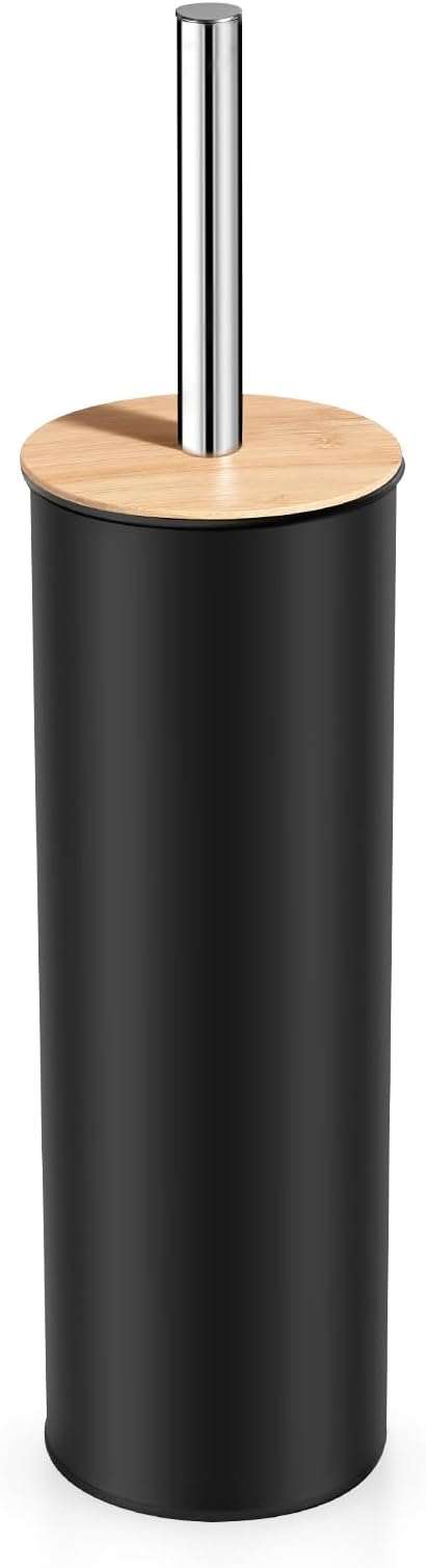 Compact Toilet Brush & Holder,SetStainless Steel Handle Toilet Brush,Deep Cleaning,Durable Nylon Bristles,Splash-Proof Design(White&Black)