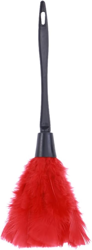 Red Turkey Plumage Duster Tool with Non-Slip Handle Soft Large Microfiber Head for Dust Control Ceiling Fans Blinds Furniture and Corners Expandable Cleaning Sweep