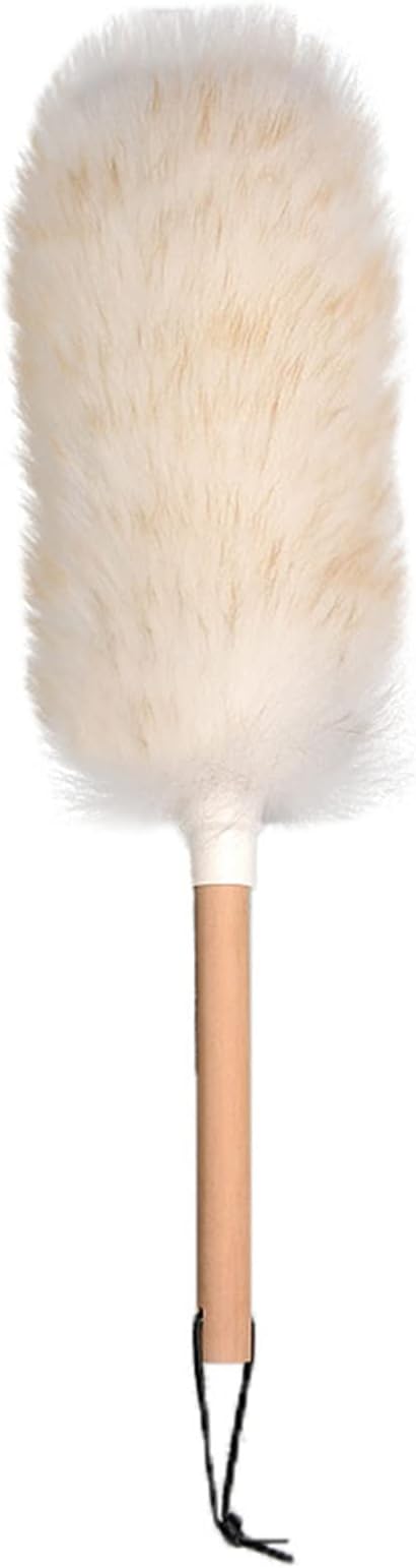 JIYAN Feather Duster with Wood Handle, Blinds Cleaner Purifier, Brush Cleaning Tool, Lambswool Dusters for Cleaning Vehicles, Office and Housework Dusting 17.7 inches ( Pack of 1)