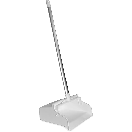 SPARTA Upright Dustpan with Aluminum Handle, Serrated Edge for Broom Combing, Secure Yoke Lock with Easy Storage Hanging Hole for Commercial Cleaning, Plastic, 30 Inches, White, (Pack of 6)