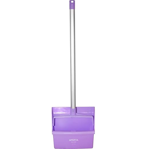 SPARTA Color Coded Upright Dustpan with 30 Inch Aluminum Handle, Serrated Edge and Locking Yoke, Standing Commercial Floor Dust Pan, Purple, Pack of 6