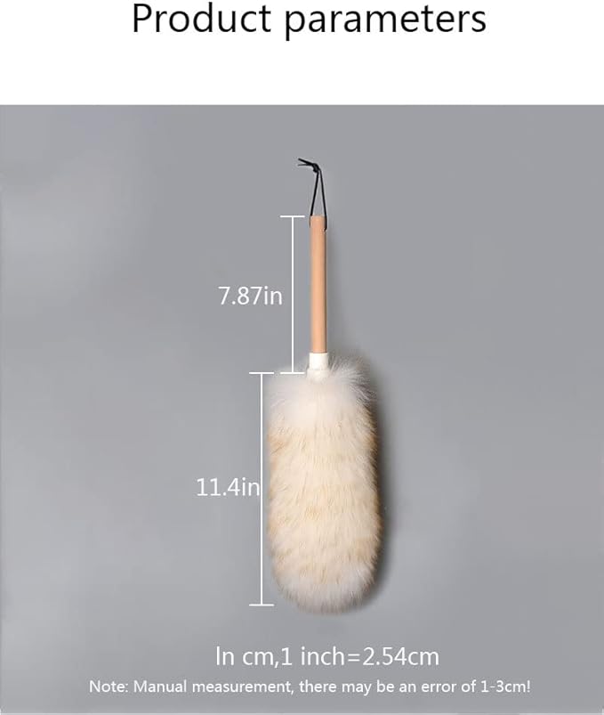 Lambswool Duster with Wooden Handle,Reusable Feather Duster for Cleaning Furniture,Window Blinds,Bookshelves Etc (Color : White, Size : 29cm)