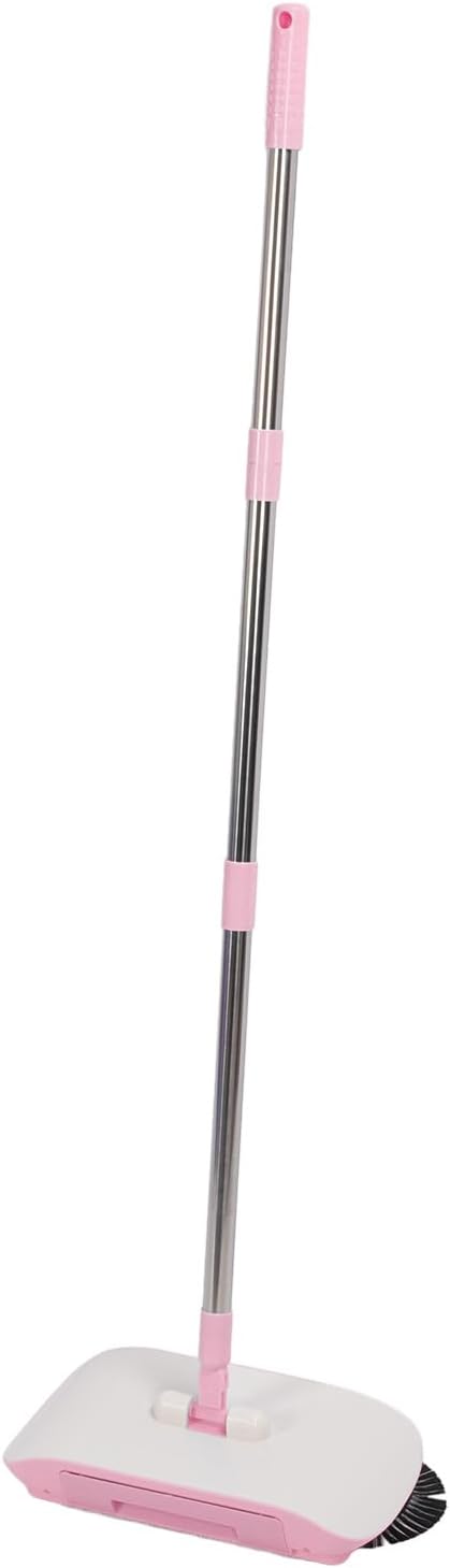 Carpet Sweeper Manual Push Handheld, Push Sweeper 2 in 1 Hand Floor Hand with 180 Degree Rotating Hard Floor Mopping Cleaner for Wooden Marble (Pink)