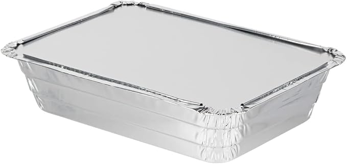 PARTY BARGAINS 2.25 lb Aluminum Pans with Board Lids, 20 Pack – 8 x 6 in Disposable Foil Roasting & Steam Table Pans for Catering, Takeout, Meal Prep, Oven Safe up to 240°C