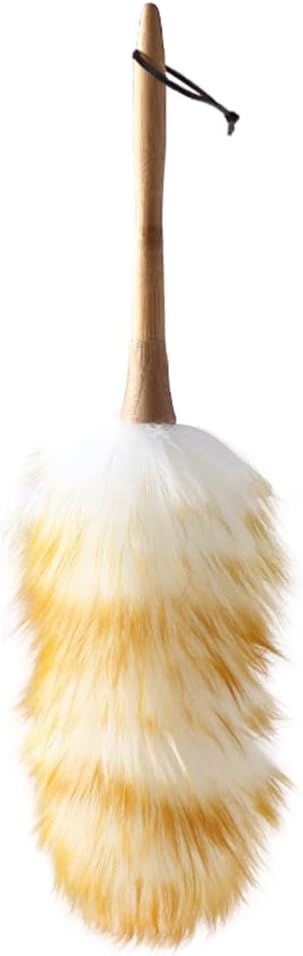 Wool Duster with Wooden Handle, Household with Hanging Rope Small Hand Duster for Cleaning Reusable for Cleaning Wall Plant Desk Car (L)