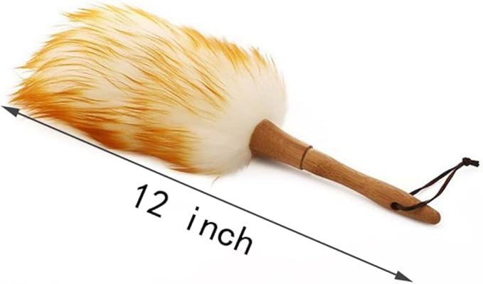 2 Pack Lambswool Duster with Solid Wooden Handle-12''Long Natural Feather Duster with Flexible Head - Anti-Static Cleaning Tool for Ceiling Fans, Window Blinds, Computer Screens, Bookshelves