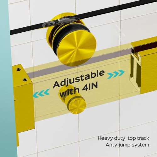 Shower Door 68–72in W x 76 in H, 3/8" Tempered Glass Double Sliding Shower Door, Frameless Brushed Gold, Exquisite Rolling Track Design, Reversible Installation for Modern Bathroom