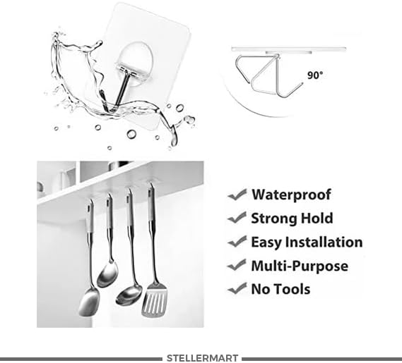 Easenest Adhesive Wall Hooks Bathroom Kitchen 12 Packs Heavy Duty Nail Free Sticky Hangers with Stainless Hooks Utility Towel Bath Ceiling Hooks