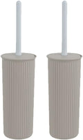 Superio Plastic Toilet Bowl Brush and Holder Set, Decorative Cleaner Scrubber for Bathroom (2, Taupe)