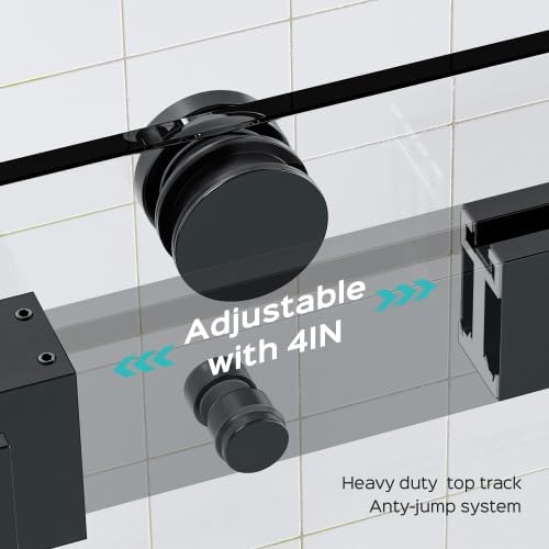 Shower Door 56–60 in W x 76 in H, 3/8" Tempered Glass Double Sliding Shower Door, Frameless Matte Black, Exquisite Rolling Track Design, Reversible Installation for Modern Bathroom