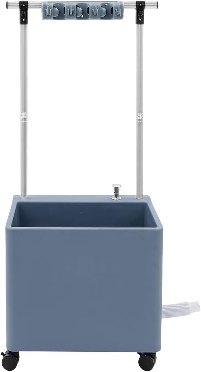 Floor Mop Sink, Mop Service Basin with Cleaning Tool Rack, Floor Mount Slop Sink with Wheels, With Drainage, for Kitchen, Laundry Room, Bathroom and Industrial Use (3 Mop Slots/4 Hooks)
