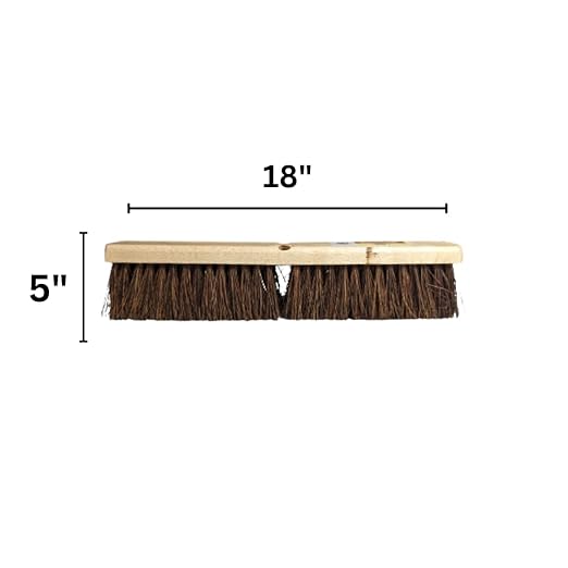 Bristles 4218 18” Outdoor Push Broom Head – Heavy Duty Hardwood Block, Rough Surface Stiff Palmyra Fibers, Brown