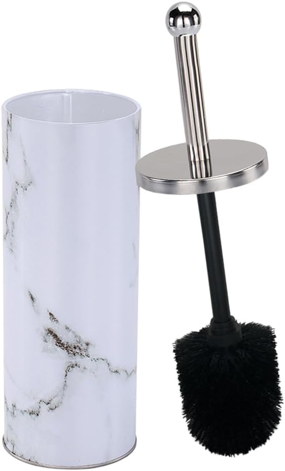 Zahari Home Marble Toilet Bowl Brush and Holder, White, Metal