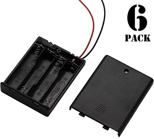 6 Pieces 4 Slots x 1.5V AAA Battery Case Holder Battery Spring Clip Storage Box Wire Leads with On/Off Switch
