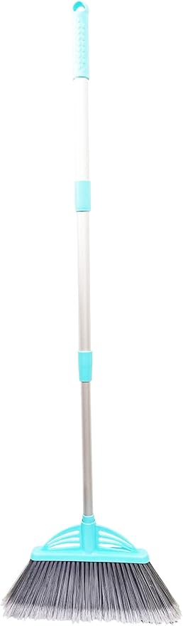 Three-Section Telescopic Aluminum Alloy Rod Long-Handled Broom (Light Blue)